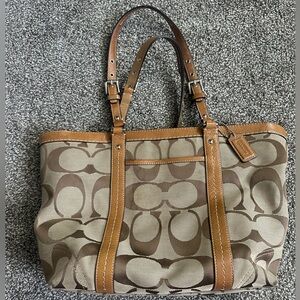 Coach Brown and Tan Signature Tote
